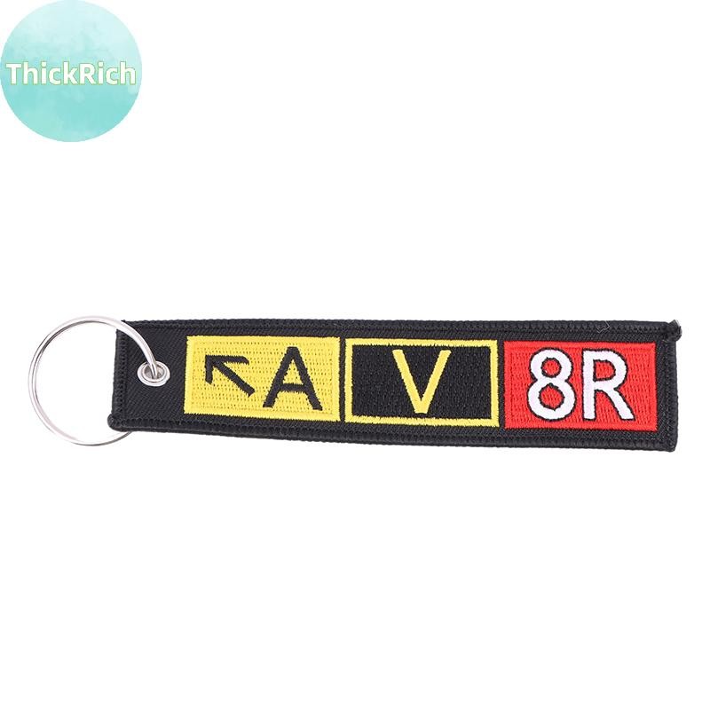 ThickRich Aviation Gift Double-sided Embroidery Pilot AV8R Airport Taxiway Pattern Memorial Key Chain Keychain Rectangle Keyring MY