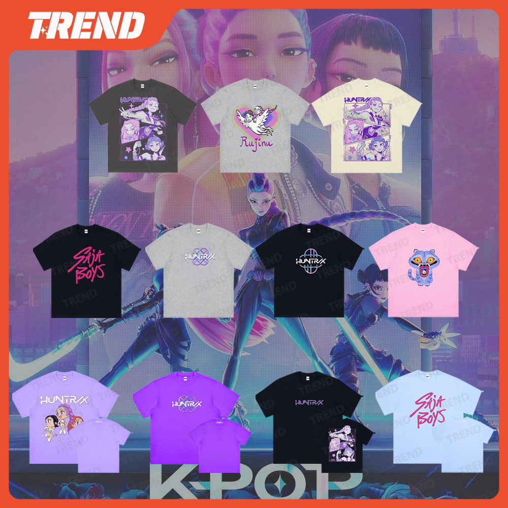 KPOP Demon Hunters Huntrix Merch Cotton T-shirt Vintage Unisex Fashion Loose Print Short Sleeved Top Plus Size Summer Street Casual Shirt Tee