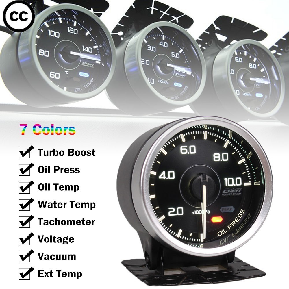 CC Defi Advance A1 60mm Defi Meter 7 Colors Water Temp Gauge Oil Temp /Turbo Boost / Oil Pressure / Voltage Gauge