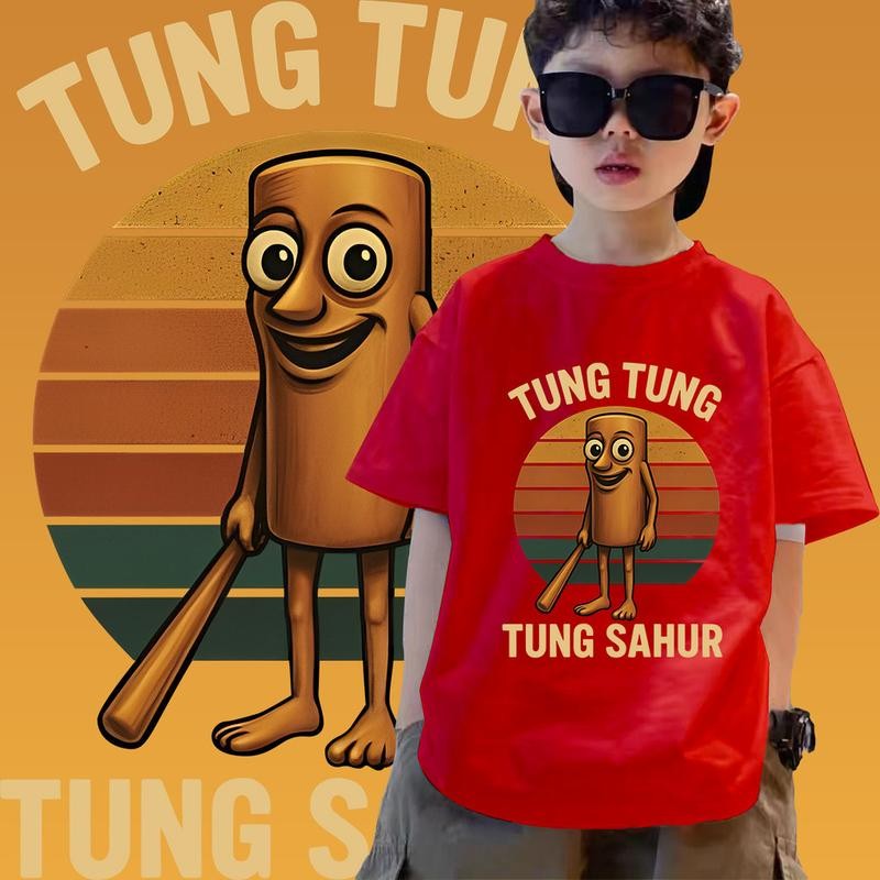 2025 T Shirt Cartoon TUNG TUNG SAHUR Print Comfortable and Soft Round Neck Top Tee