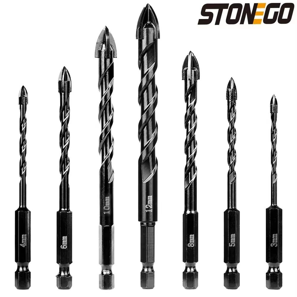 Must Durable STONEGO Hard Alloy Cross Hex Tile Bits Hole Opener Suitable Wood Glass Porcelain Concrete Size 3/4/5/6/8...