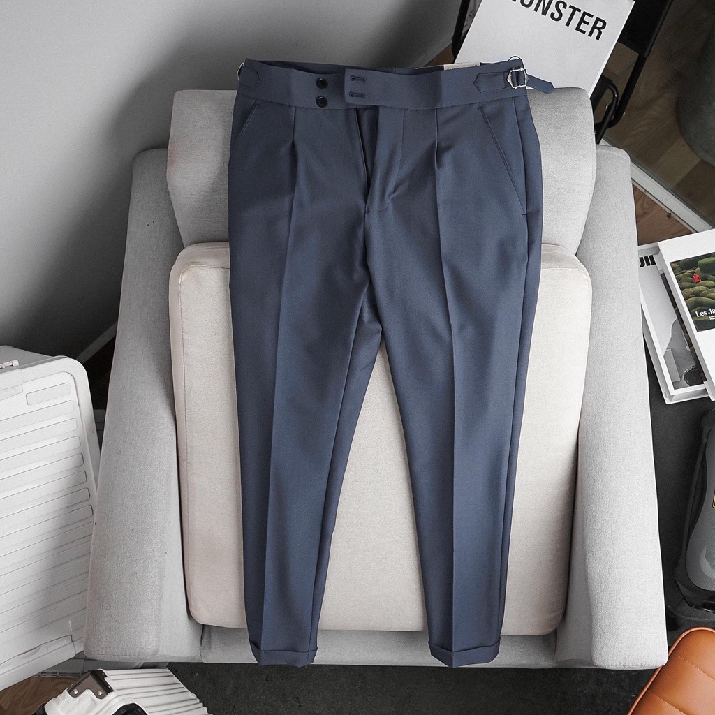 Must Durable Men's cream-colored trousers high-waisted sidetab 2 buttons Korean office slim bayggy form black white b... - Image 5