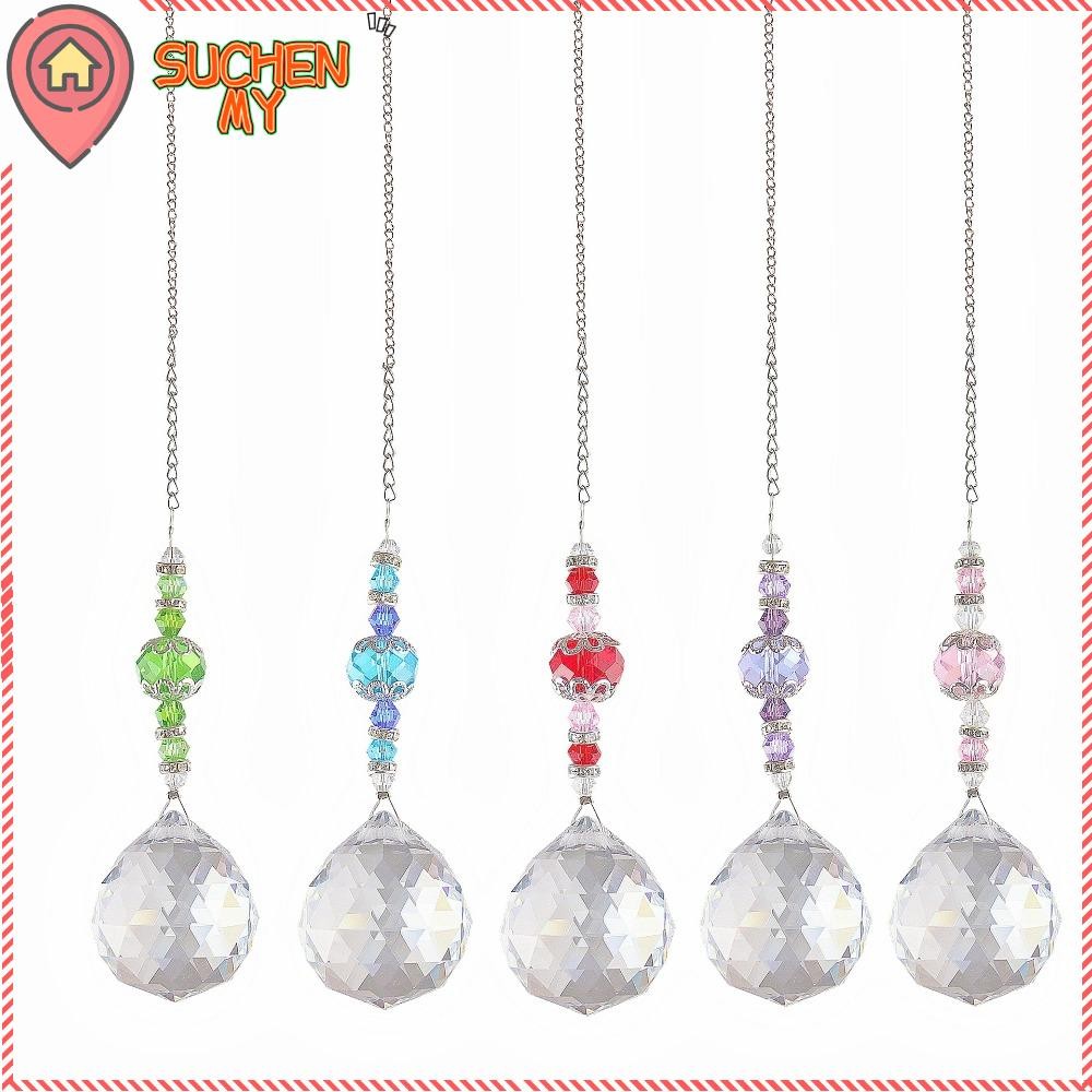 SUCHENMY Hanging Wind Chimes, Rainbow Prism Balcony Yard Crystal Sun Catcher, Chandelier Decor Tear Drop Stained Glass Ball Hanging Pendant Light Catcher Outdoor Indoor