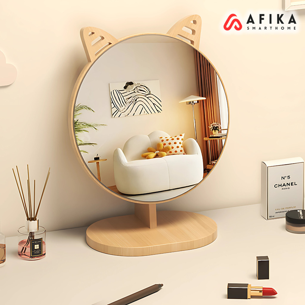 Mirror Wooden Table Makeup Desktop 12x13x9cm