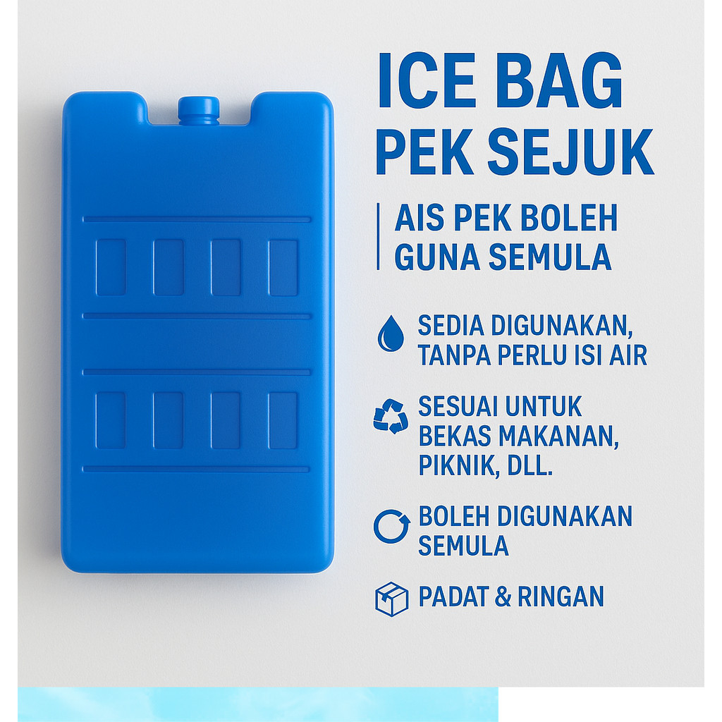 Mini Kotak Ais – Ais Pek Beku Semula | Ice Bag Pack for Lunch Box | Reusable Cooler Blue Gel Refillable