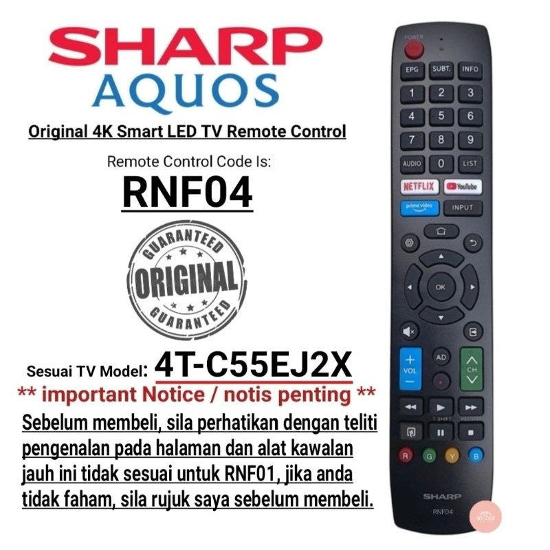 SHARP 4K Smart TV Remote Control RNF04