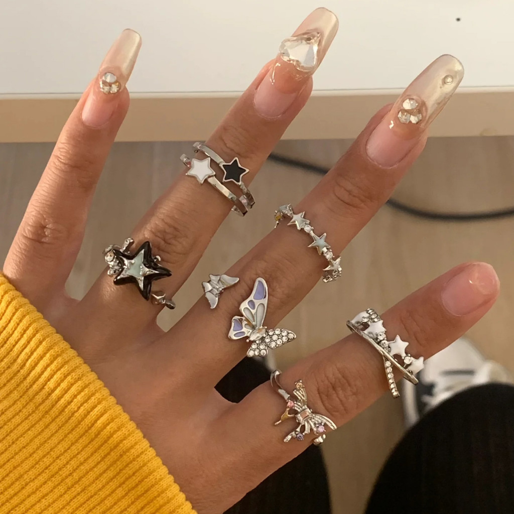 Fashion Rhinestone Alloy Star Butterfly Ring for Women
