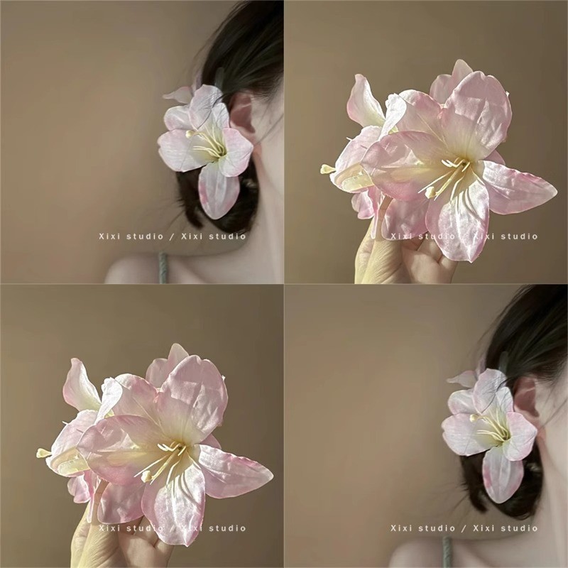 【Magpie】Pink Lily Flower Headdress Bridal Lily Flower Hair Accessory Duckbill Clip