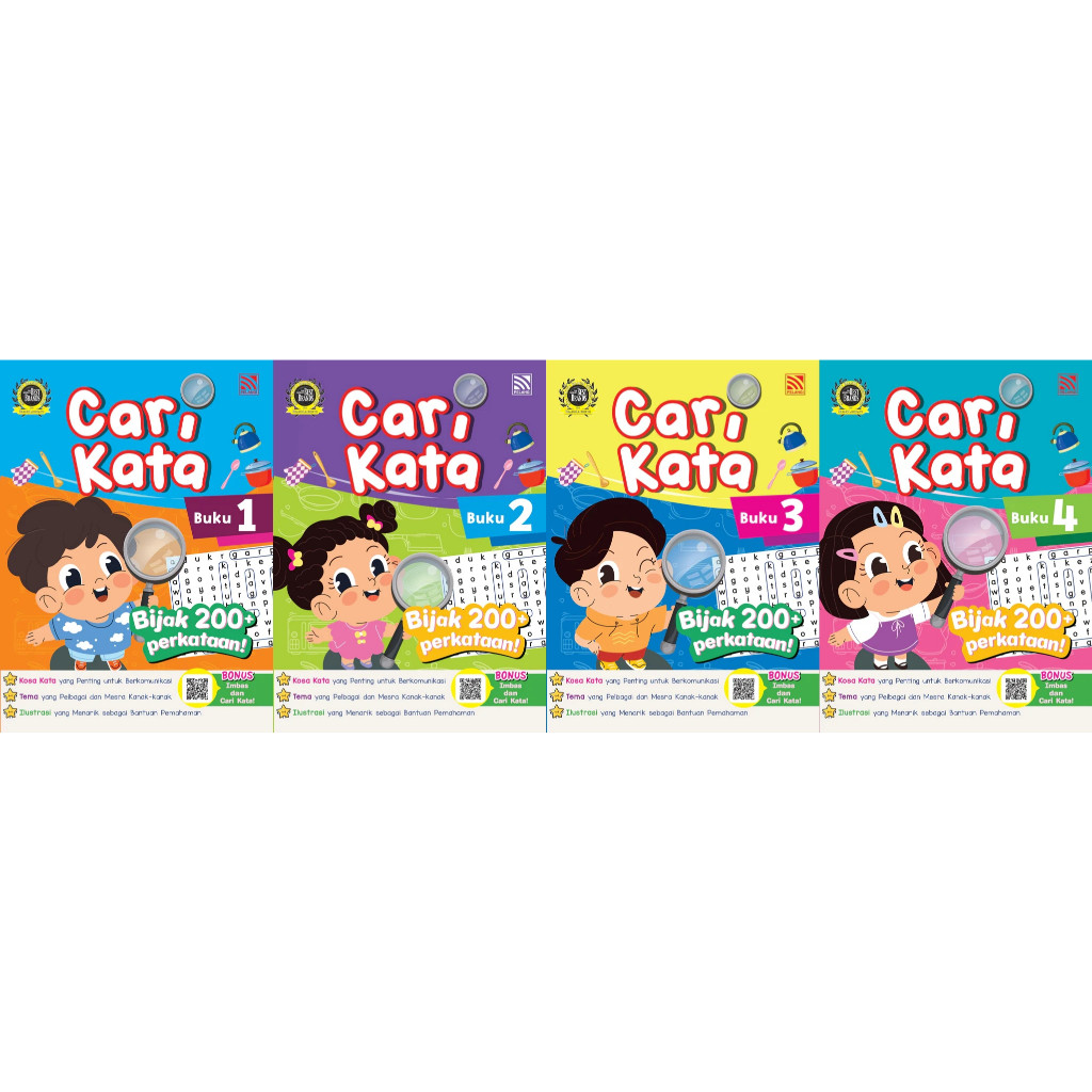 Buku Permainan Minda untuk Kanak-Kanak CARI KATA Kosa kata Kemahiran eja Prasekolah Tadika Pelangi