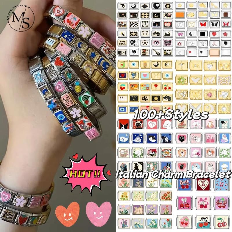 Hot Love Flowers Cherry Italian Charm Bracelet Fit 9mm Stainless Steel Bracelet DIY Jewelry Making Accessories Retro Personality Module Bracelet Accessories