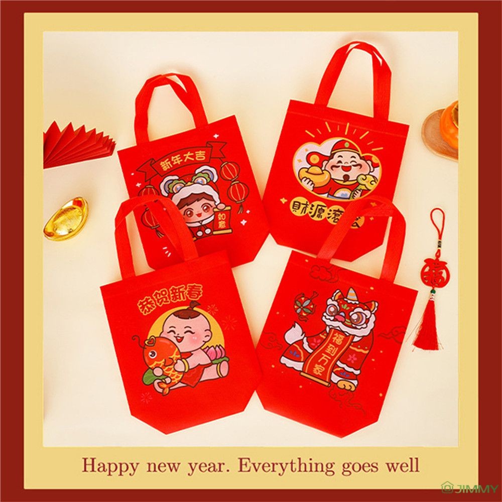 Decorations Cartoon Tote Bag Easy Storage Home Furnishings Spring Festival Tote Bag Vibrant Colors Tote Bag Lightweight And Durable Non-woven Handbags