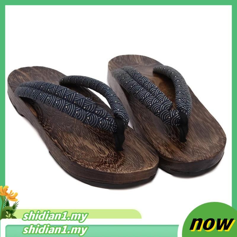 kasut kimono terompah seliper perempuan Summer Japanese wooden 拖 Women's slope high -heeled foot sandals sand slippers Boil Tongmu shoes couple bathroom beach shoes yukata yukata