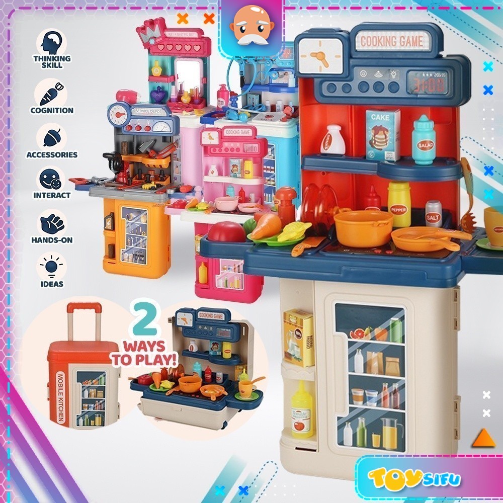BOWA 3 IN 1 Mobile Tool Table Series Shopping Cashier Shop Stall Cooking Set Suitcase Trolley Case Pretend Play