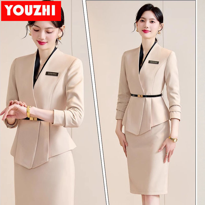 Women's High Quality Winter clothes business attire long sleeve Coat and Skirt Office Work Wear 2 Pieces Set LLY-9919