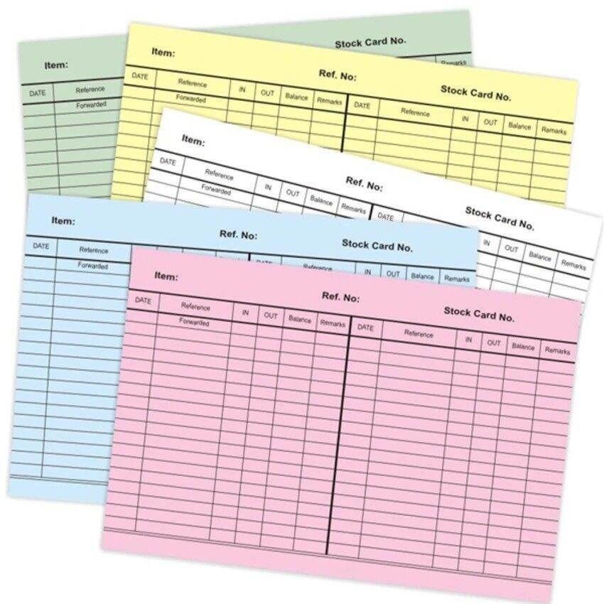 Stock Card Record 5" x 8" 30pcs/pack or 7" x 10" 20pcs/pack (Green / White / Blue / Pink / Yellow) 5x8 or 7x10