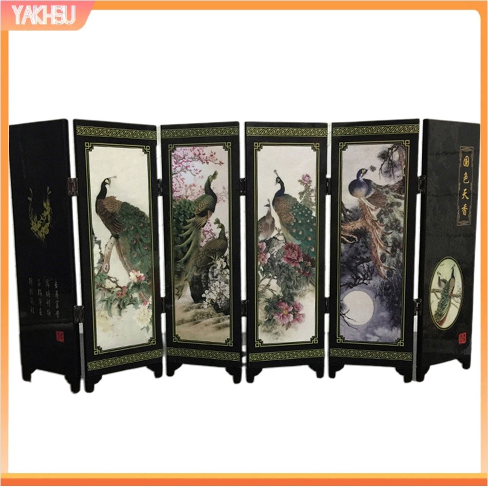 Must Durable (yakhsu) Wooden 6-Panel Peacock Screen Room Divider Folding Partition Gift Desktop Decor Quality - Image 2