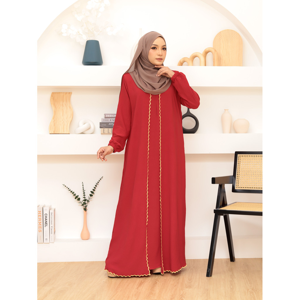 Jubah Muslimah Sulam Cey Ironless 2 Layer Elegant Design