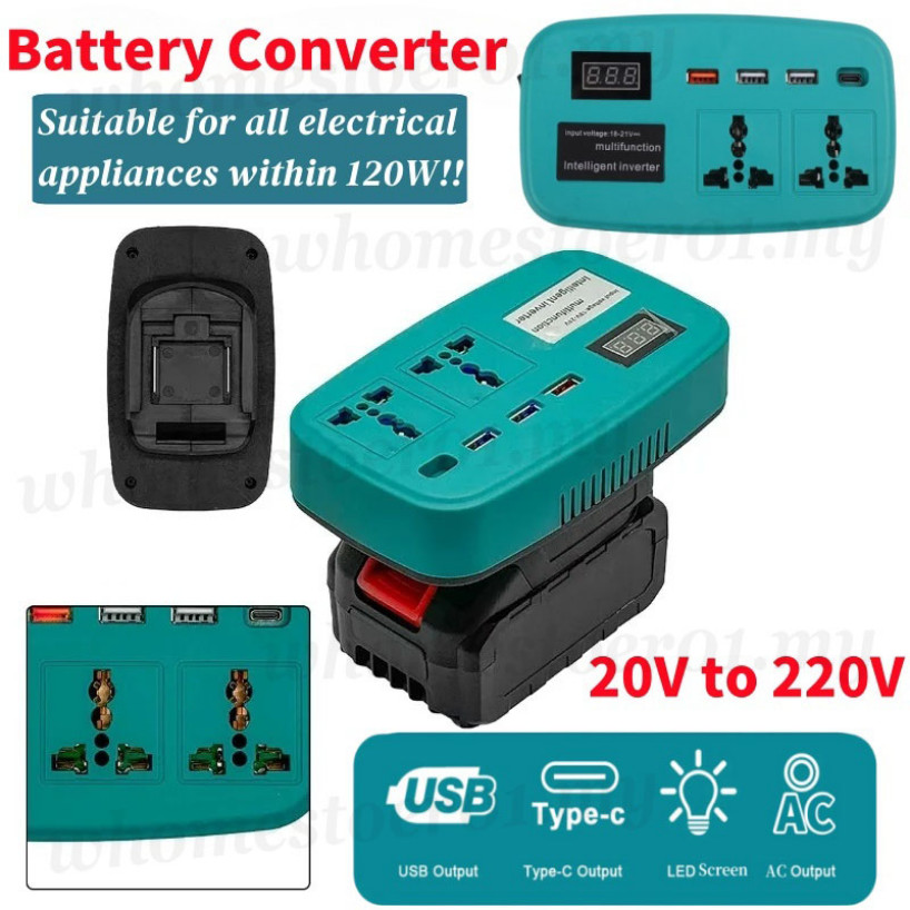 Car Battery Converter 20V To 220V Multifunctional Portable Power Inverter USB Type C AC Socket Fast Charging for Makita Fast Charging, for Home Outdoor