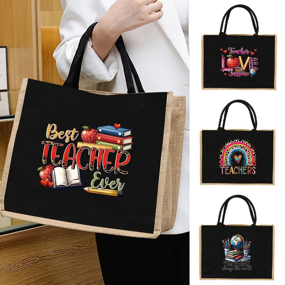 Vintage Shoulder Bag Leisure Grocery Bags Women's Linen Handbag Tote Simplicity Reusable Shopp Bag  Teacher's Gift?