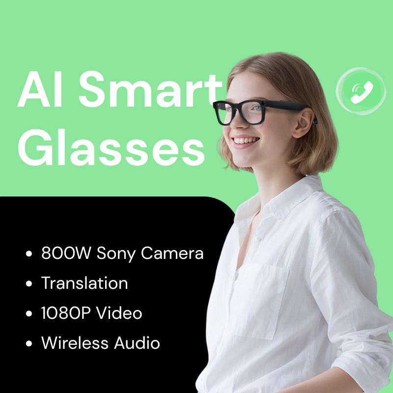 800W Smart AI Glasses Sony HD Camera WiFi/Bluetooth ChatGPT  Real-time Speech Translation, Wireless Audio, Long Battery