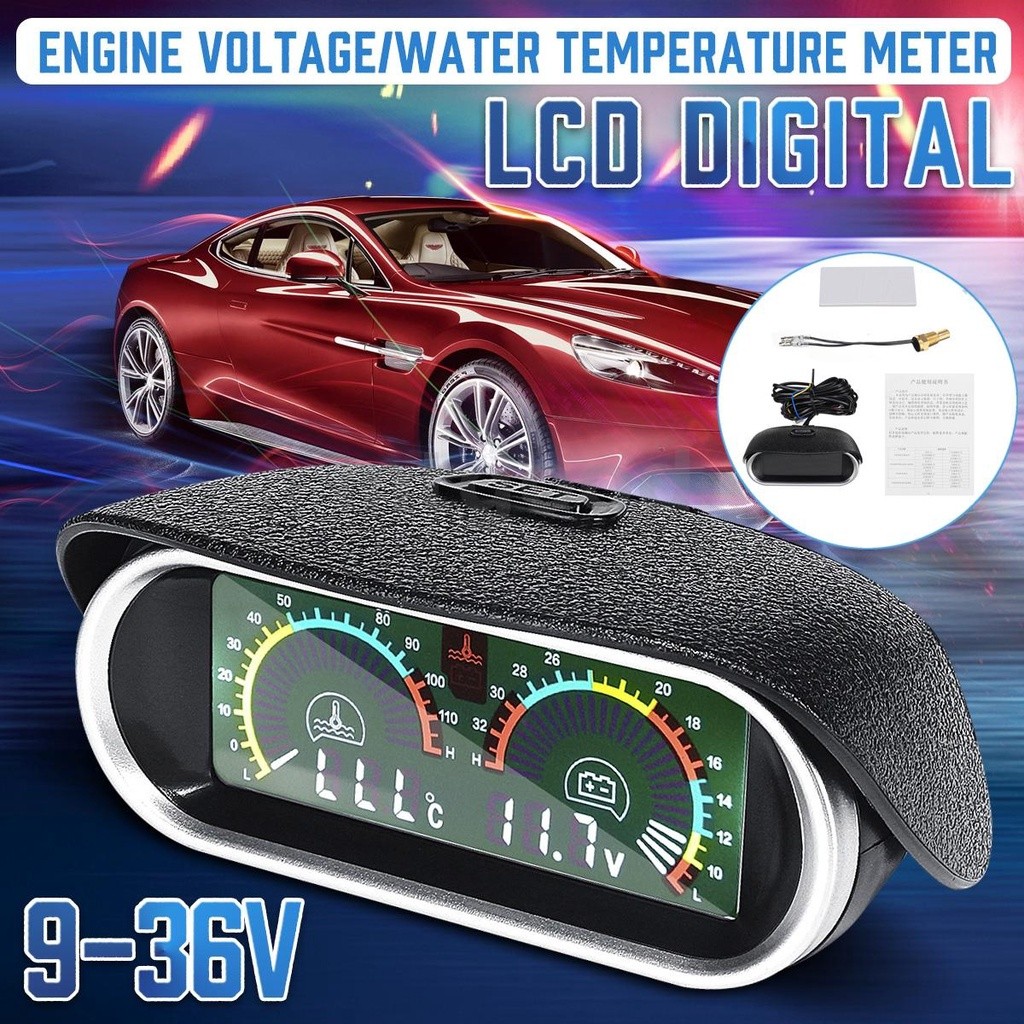 Purpose Quality 9-36V 2in1 LCD Car Digital Gauge Voltage/Water Temperature Meter Multi