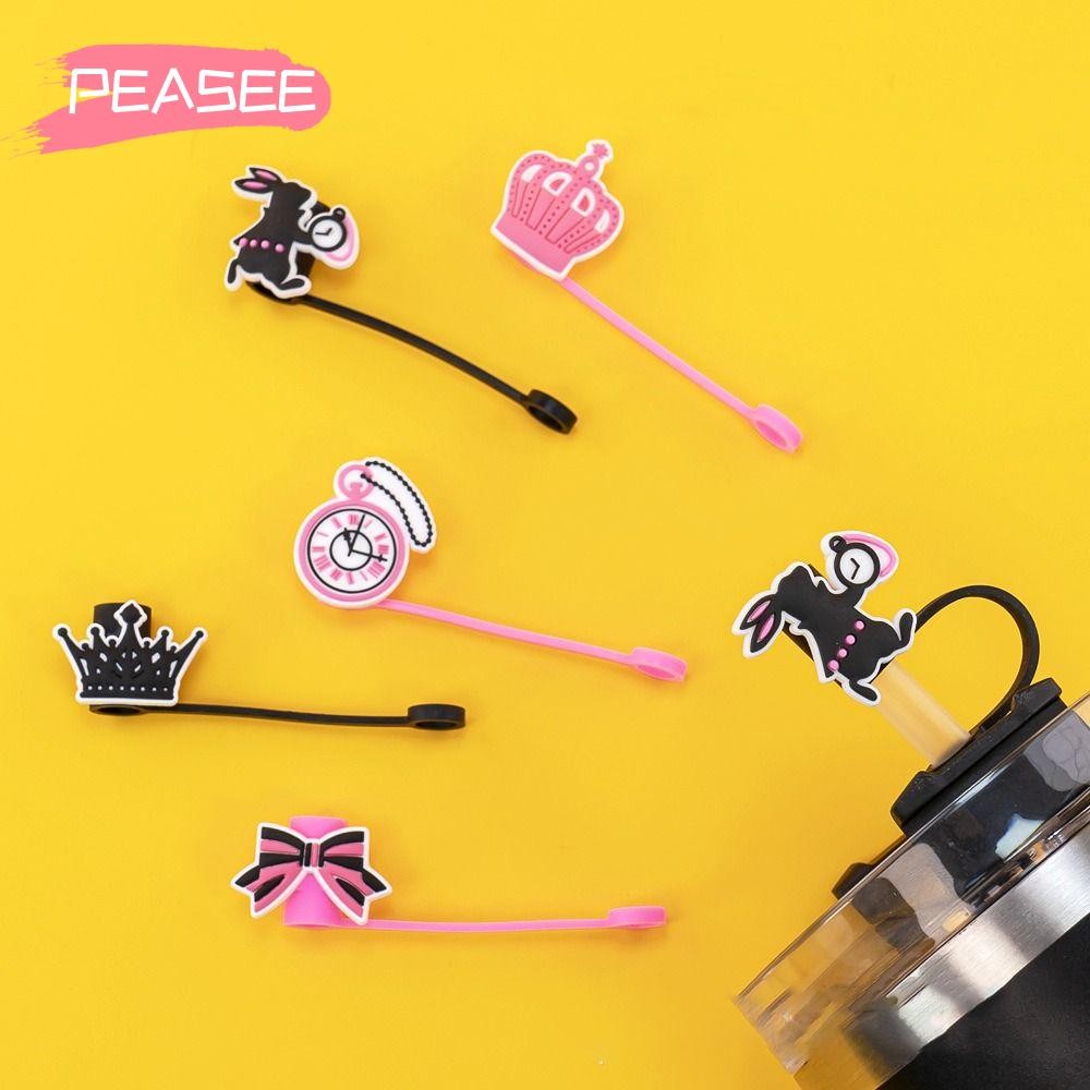 [PEASEE] Silicone Straw Cover, Animation Cute Straw Cup Dustproof Cap, Eco-friendly Reusable Soft Dust Plug