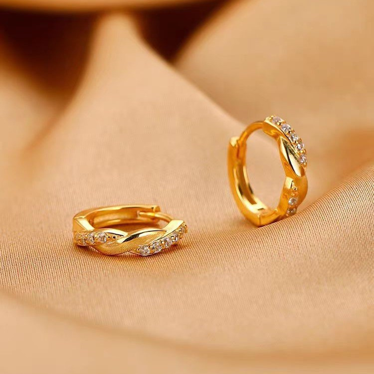 916 Gold Earrings 916 Gold Round Drill Twist Earrings / Trendy Circle Earrings gold 916