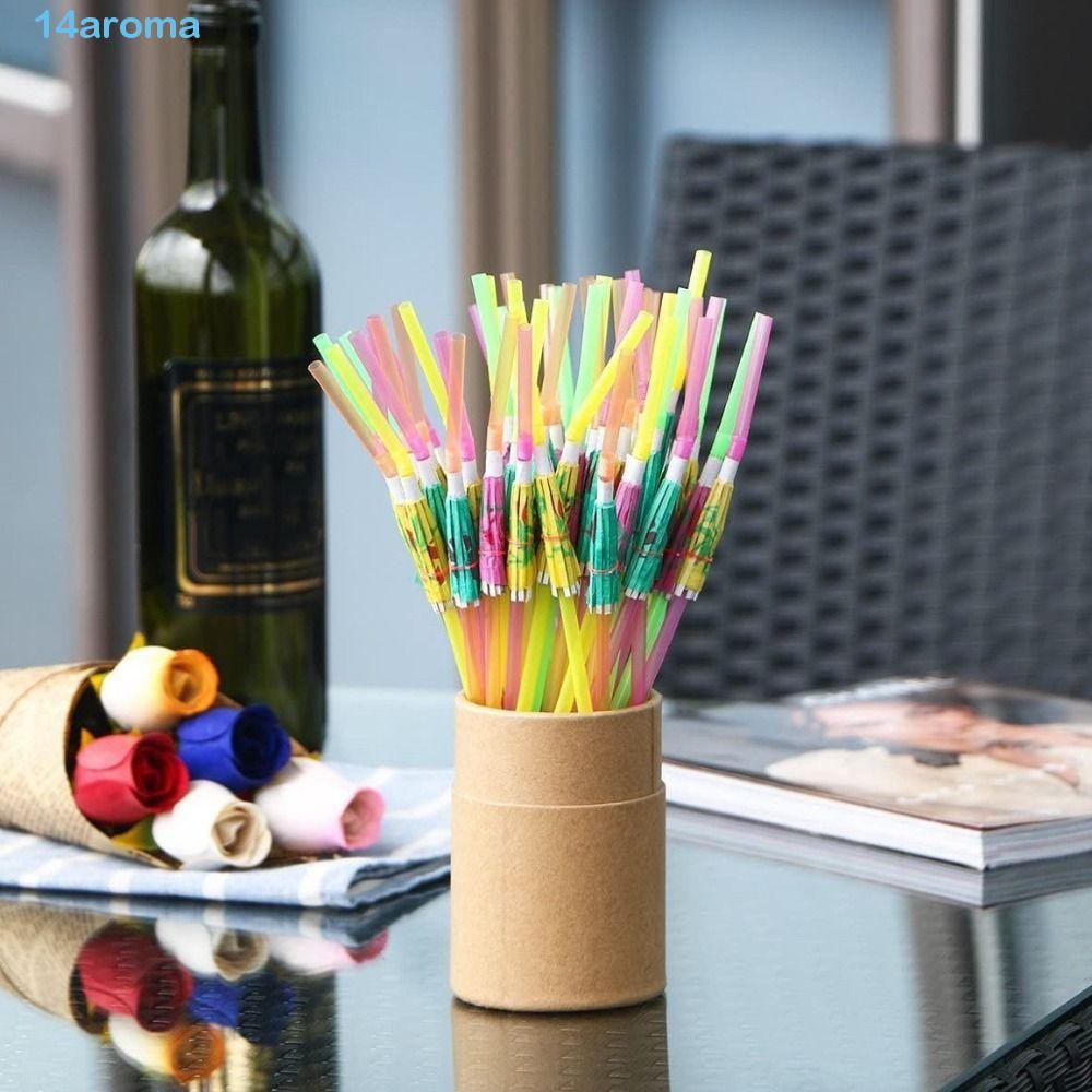 AROMA 100pcs Hawaiian Party Drink Straws, Plastic Mixed Color Umbrella Straws, Restaurant Straws Disposable Parasol Drinking Straws Tropical