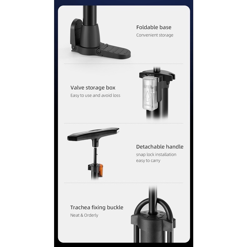 Must Have ROCKBROS Pump Bicycle 160 PSI High Pressure Visual Tire Gauge Multifunctional Valve Car Motorcycle Bike Bas... - Image 3