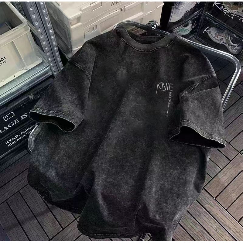 COD bleached T-shirt 100 cotton oversized deep black hip-hop retro couple shirt 69169