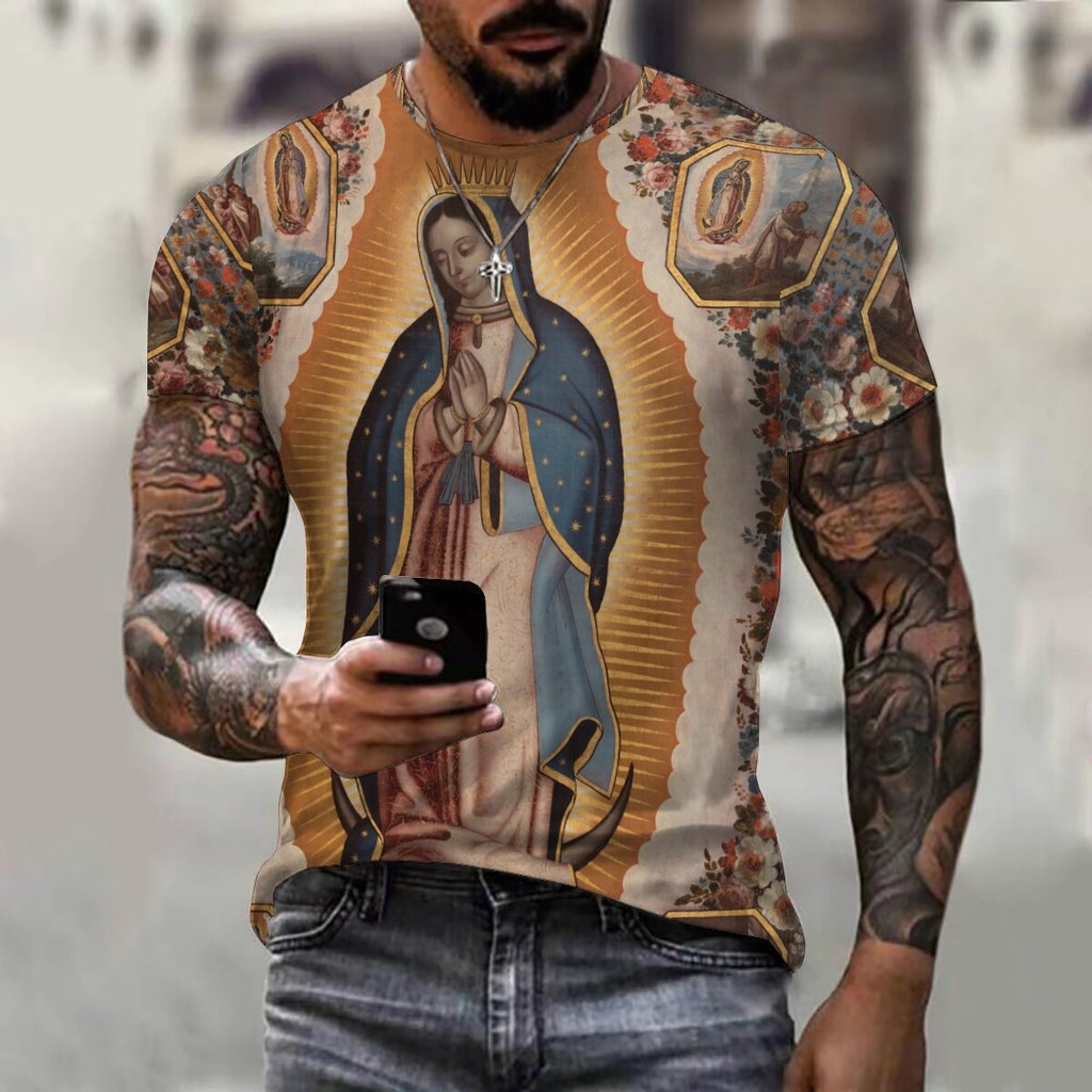 Fashion Organic virgin mary Graphic T Shirts Harajuku Streetwear Short Sleeve Clothing Men's Tops