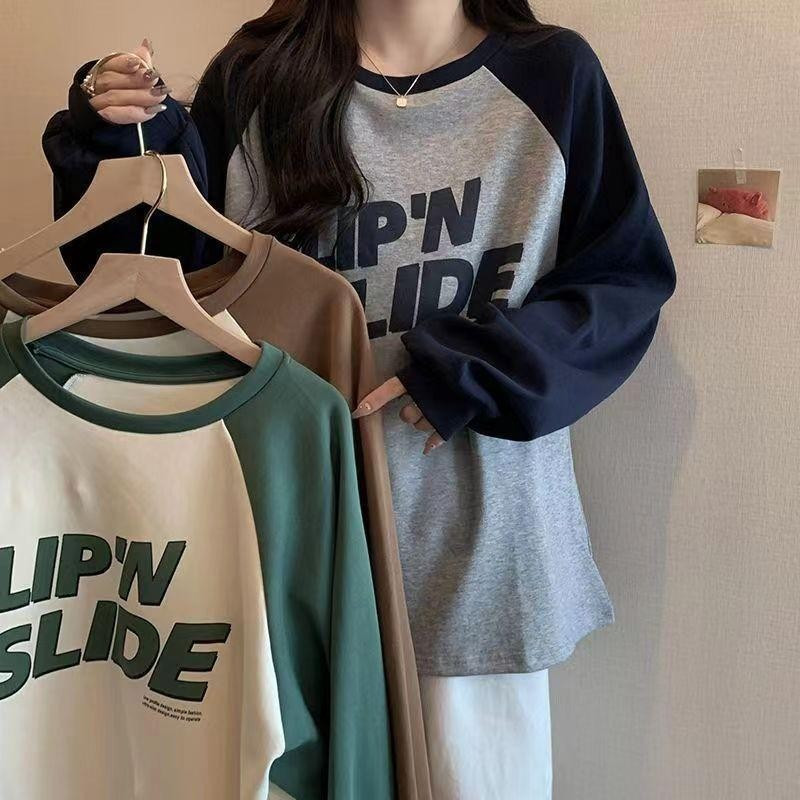 [T-shirt Oversize] (40-150kg ) Sweet Style Nipis Longgar Lengan Panjang Bersaiz Besar Raglan T Baju Kasual Cetak Tops