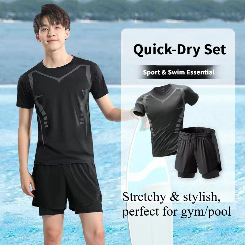 Men Quick Dry Swimwear Set Anti Embarrassment Swim Suit Gym Running Professional Swimming Equipment Breathable Sun Protection