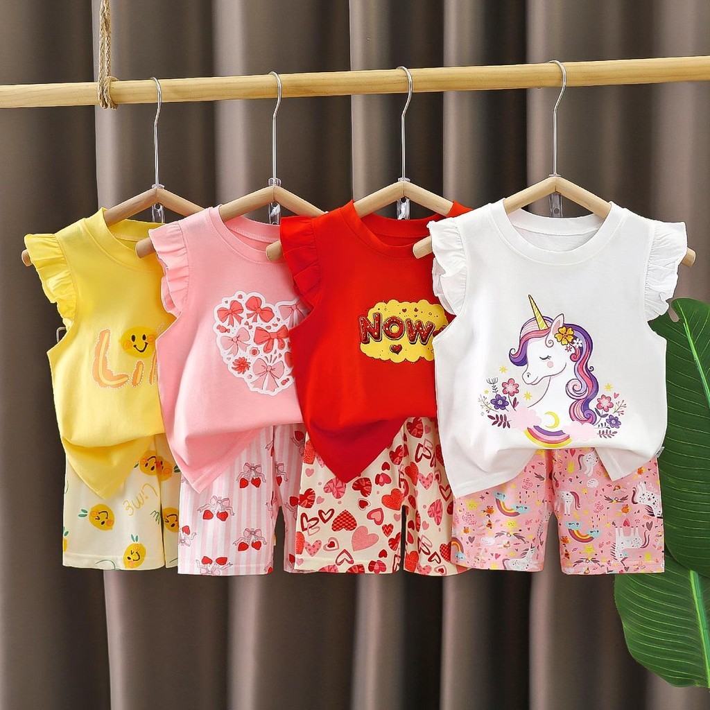 (6M-5Y) Set Baju Tanpa Lengan Budak Perempuan Baby Girl Soft Cotton Comfy Sleeveless Homewear Kids Fashion Baju Jalan