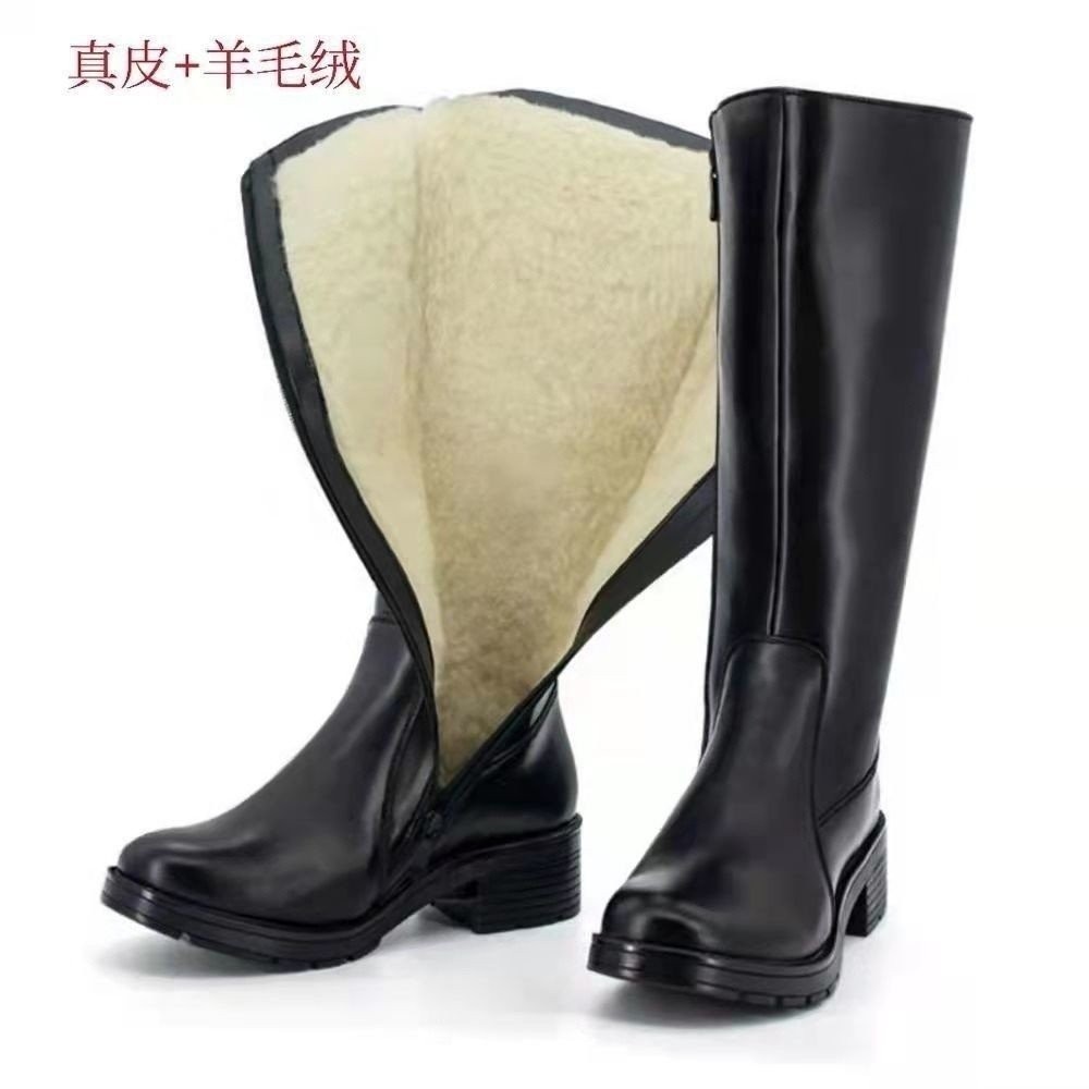 New Style Winter Fleece Lining Thickened Leather Boots Men Women Riding Boots National Flag Ceremonial Team Performance High-top Equestrian Boots Knight Boot