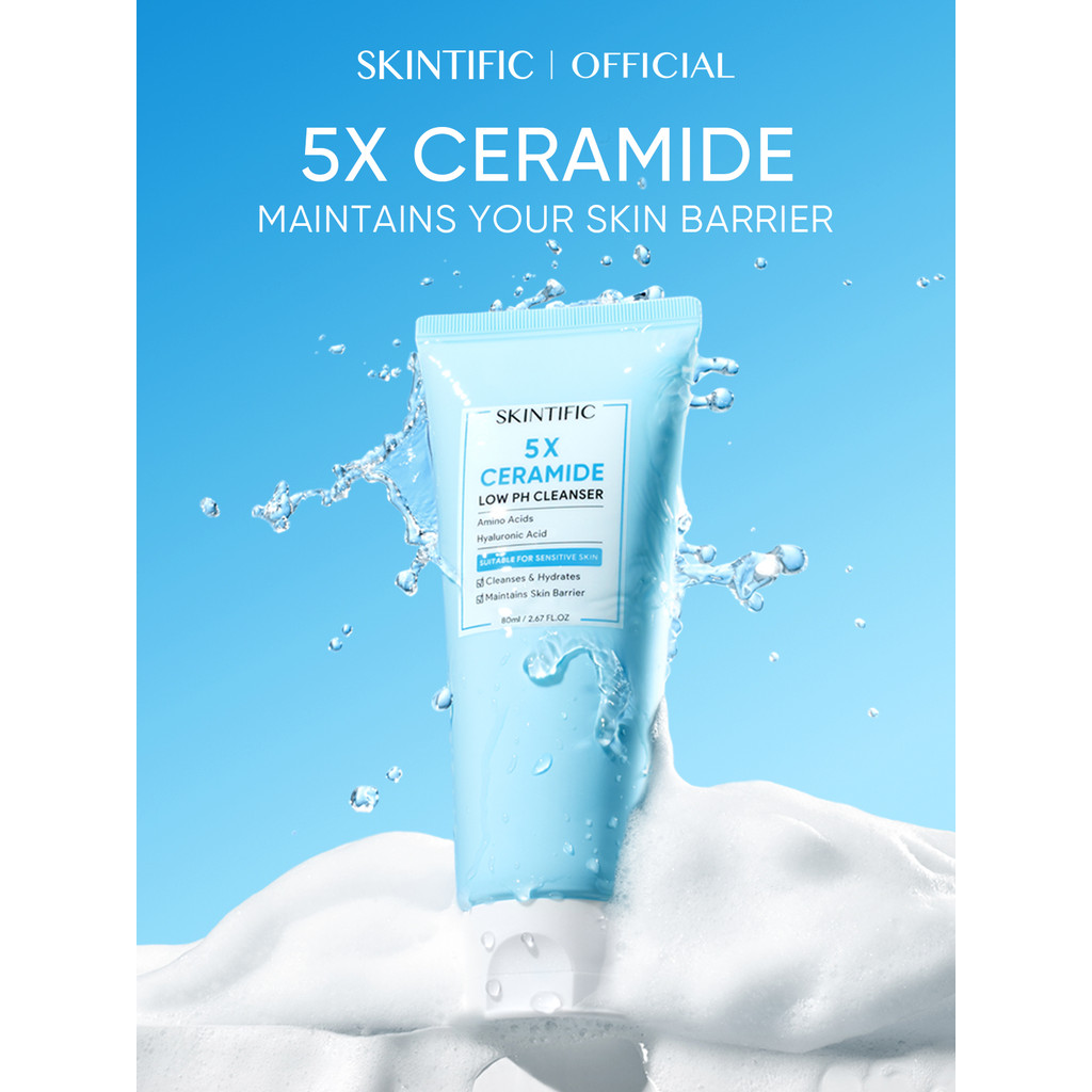 Skintific 5x ceramide low pH cleanser facial wash facial cleanser for sensitive skin 80ml moisturizing repair barrier