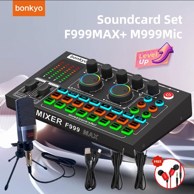Soundcard F999MAX+M999Mic live broadcast equipment full set Bluetooth live sound card live mixer for live