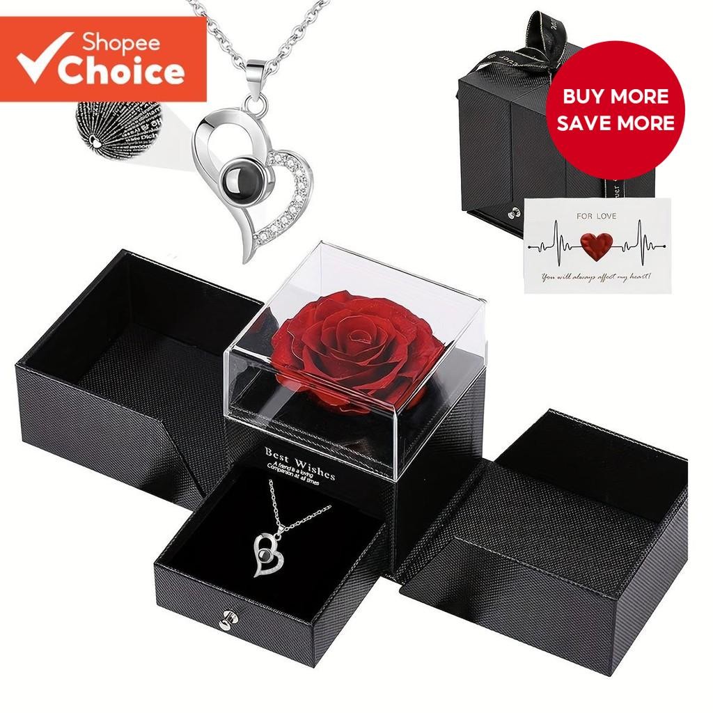One Hundred Kinds of Ladies Necklaces I Love You Language Projection Necklaces with a Rose Gift Box Mother's Day Gift for Mother's Day Valentine's Day Gift Fashion Pendant