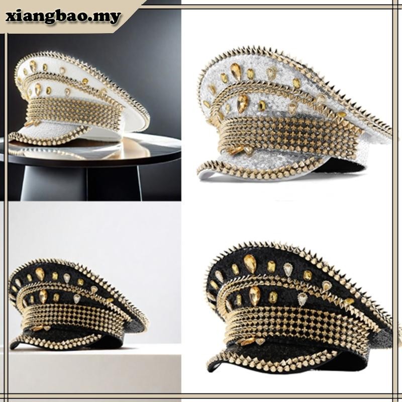 xiangbao1 Sparkling Captain Hat Heavy Crystal Sequins Rivets Hat for Bachelorette Party Captain Hat Bride Hat for Actor