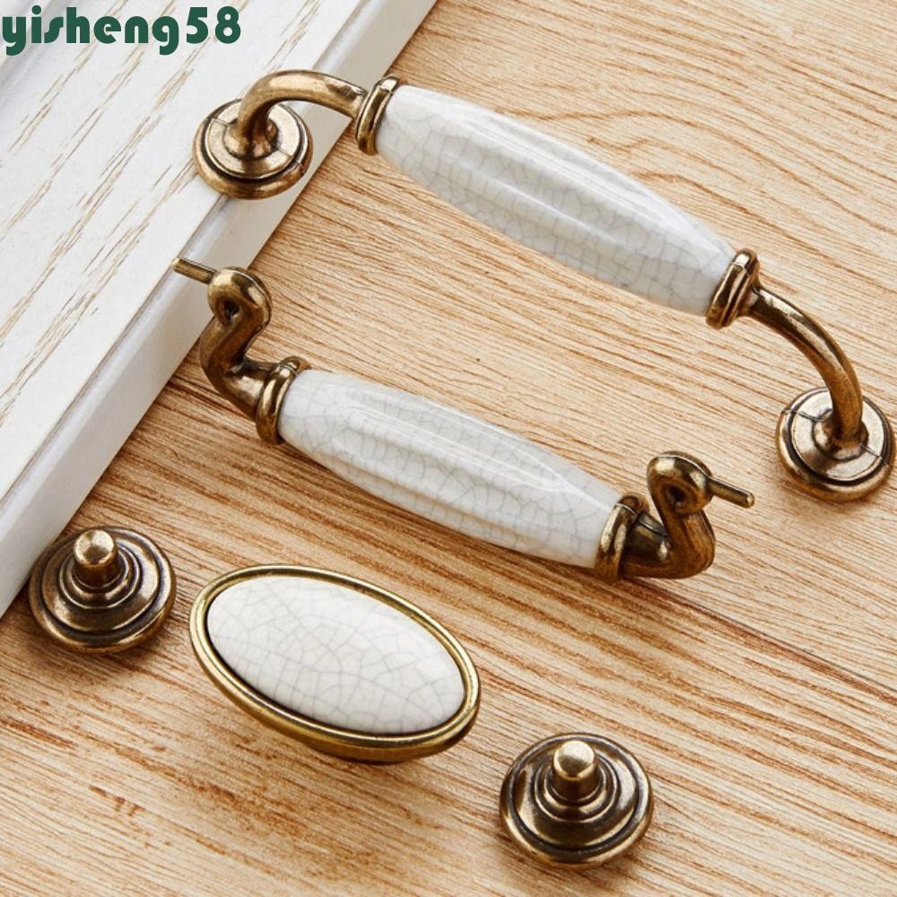 YISHENG Ceramic Cabinet Handles, Zinc Alloy White Drawer Knobs, Furniture Hardware Bronze Crack Design Vintage Antique Knobs Drawer Pulls Kitchen