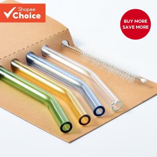 4pcs Colorful Glass Straws And 1pc Brush, Heat Resistant Drinking Reusable Straws, Summer Drinkware Accessories, Perfect For Drinking Water Cups