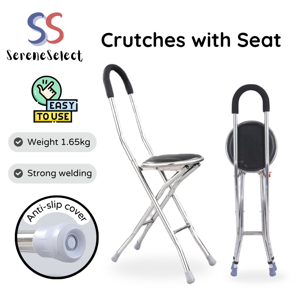 Walking Stick Tongkat Kerusi Folding Cane Chair Seat Stainless Steel Lipat Kukuh 3 Dan 4 Kaki Tongkat Orang Tua 拐杖 椅子