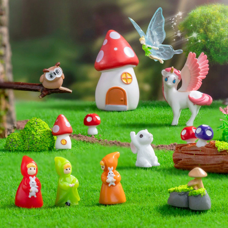 Unicorn & Elf Gnome DIY Miniature Fairy Garden Kit - Moss Terrarium Decor Set, Resin Figurines, Tiny Ornaments