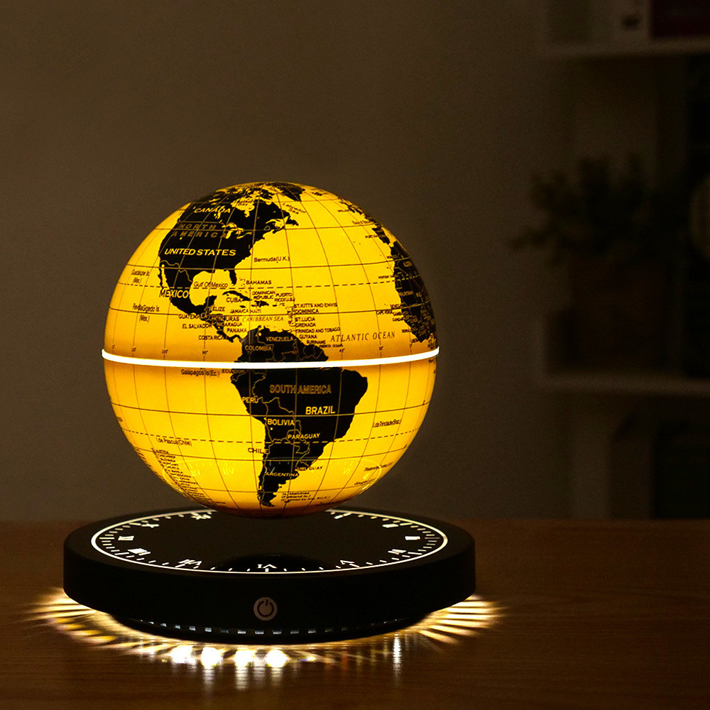 Magnetic levitation globe clock base golden luminous globe atmosphere night light decoration