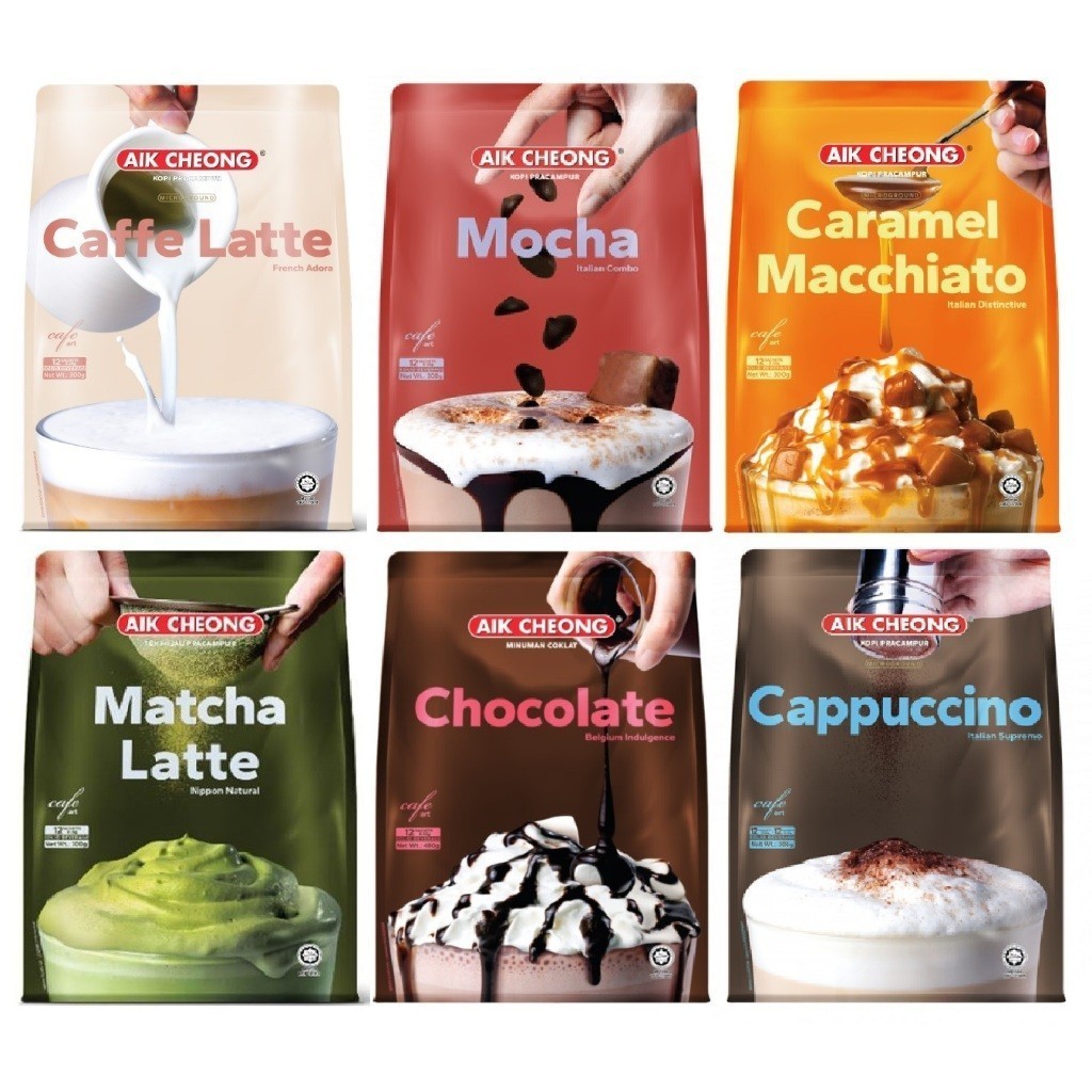 Aik Cheong 3 in 1 Cafe Art 3 in1 (Chocolate / Cappuccino / Matcha/Macchiato/Mocha/Latte)(12 Sachets)