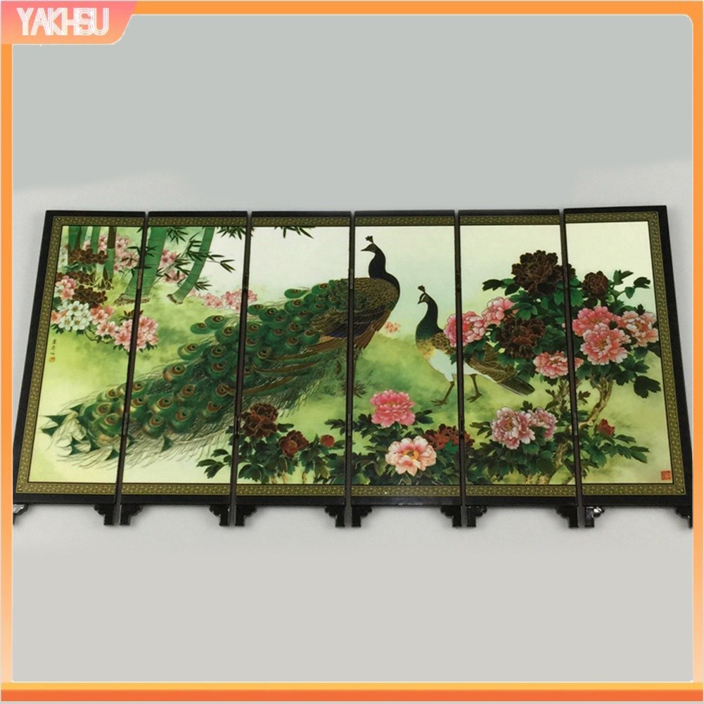 Must Durable (yakhsu) Wooden 6-Panel Peacock Screen Room Divider Folding Partition Gift Desktop Decor Quality - Image 4