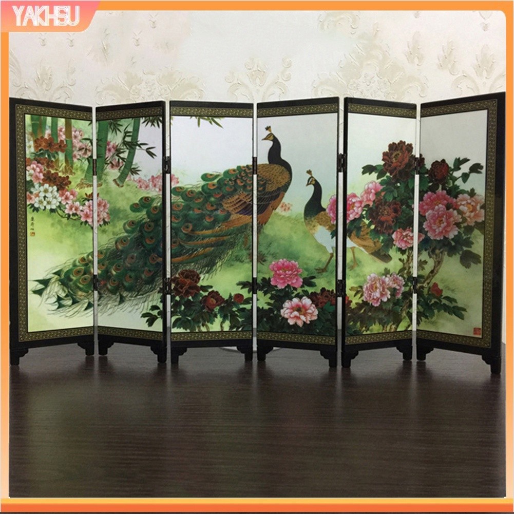 Must Durable (yakhsu) Wooden 6-Panel Peacock Screen Room Divider Folding Partition Gift Desktop Decor Quality - Image 5