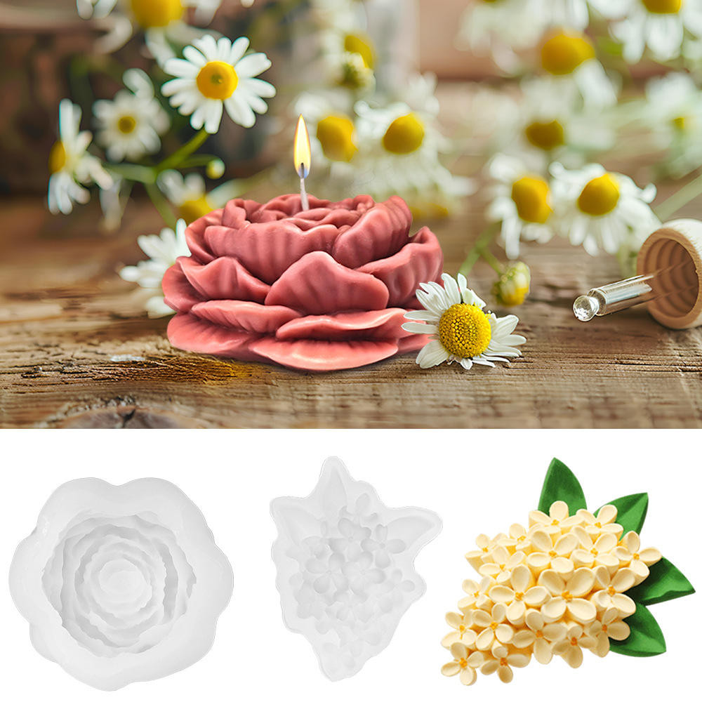 3D Flower Silicone Soap Mold DIY Rose Candle Silicone Mold Lotus Resin Silicone Mold Hibiscus Flower Candle Mold Peony Candle Mould Flower Cake Molds