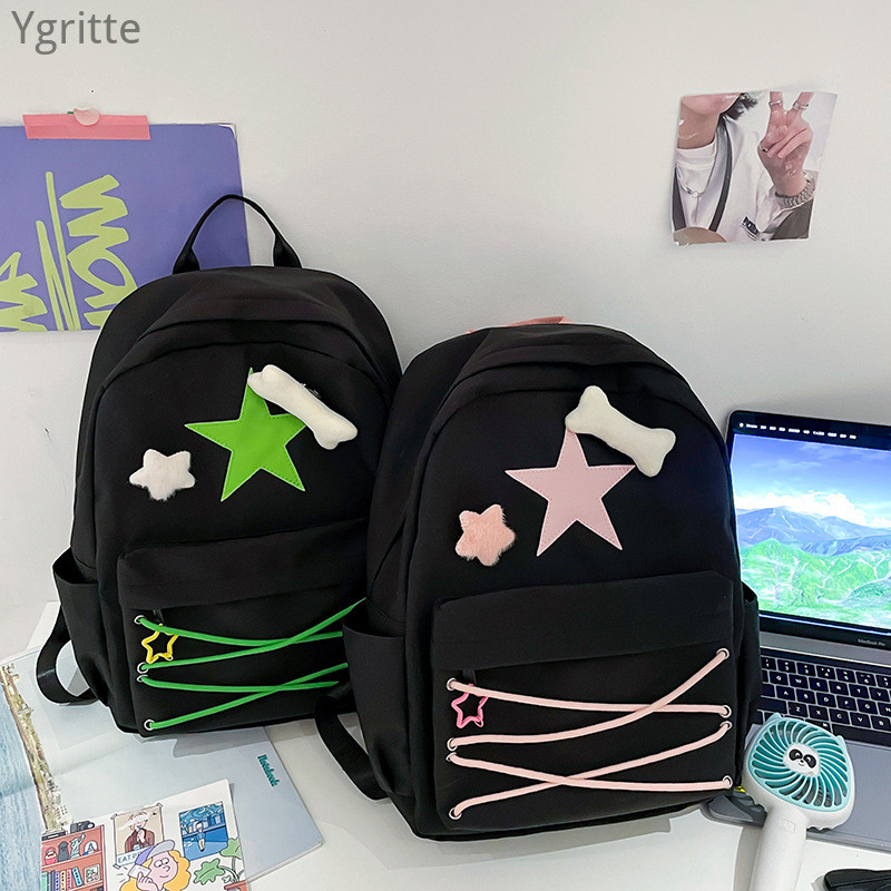 Ready Stock Free Shipping Plain Color Backpack Student Backpack Large Capacity Backpack Travel Backpack Sports Backpack Backpack Male College Student Backpack Laptop Backpack Homemade Five-pointed Star Backpack ins High S