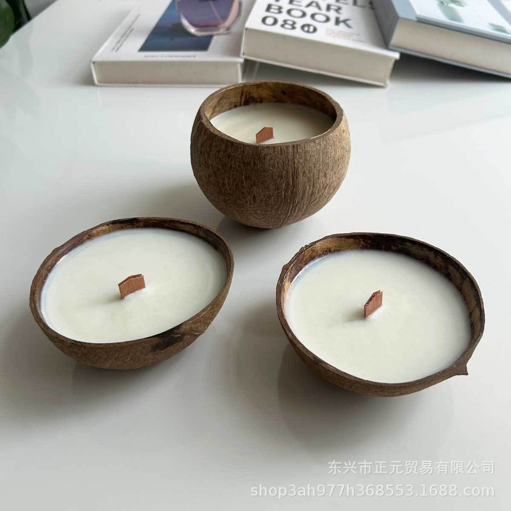 Coconut Shell Scented Candle Coconut Bowl Scented Wood Wick Candle Cup Creative Coconut Shell Can Watering Candle Coconut She